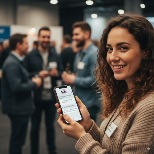 Professional using Sync VIP at networking event